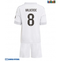 Camisa de Futebol Real Madrid Federico Valverde #8 Equipamento Principal Infantil 2025-26 Manga Curta (+ Calças curtas)